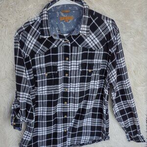 black and white plaid long sleeve with 3 quarter pin up option LW